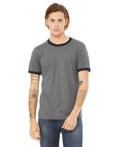 Bella+Canvas 3055C - Men’s Jersey Short-Sleeve Ringer T-Shirt Deep Heather/Black