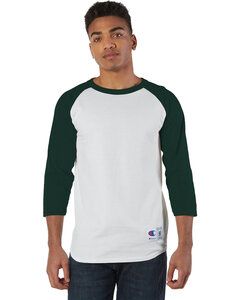 Champion T137 - Raglan Baseball T-Shirt White/ Dark Green