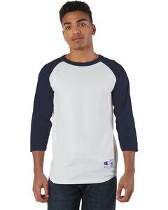 Champion T137 - Raglan Baseball T-Shirt White/ Navy