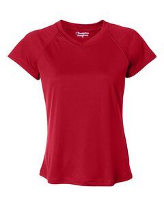 Champion CW23 - Ladies' Double Dry® V-Neck Performance T-Shirt Scarlet