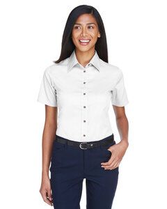 Harriton M500SW - Ladies Easy Blend Short-Sleeve Twill Shirt with Stain-Release White