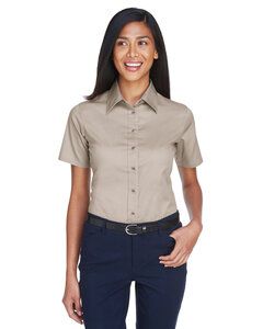 Harriton M500SW - Ladies Easy Blend Short-Sleeve Twill Shirt with Stain-Release Stone