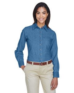 Harriton M550W - Ladies 6.5 oz. Long-Sleeve Denim Shirt Light Denim