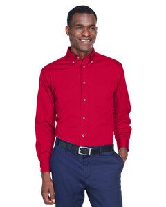 Harriton M500 - Men's Easy Blend Long-Sleeve Twill Shirt with Stain-Release Red