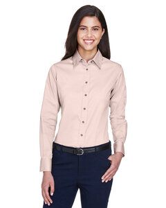 Harriton M500W - Ladies Easy Blend Long-Sleeve Twill Shirt with Stain-Release Blush