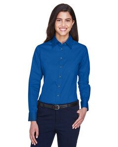 Harriton M500W - Ladies Easy Blend Long-Sleeve Twill Shirt with Stain-Release French Blue