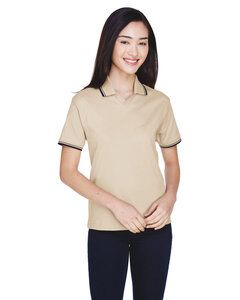 Devon & Jones D140W - Ladies Tipped Perfect Pima Interlock Polo Stone/Navy