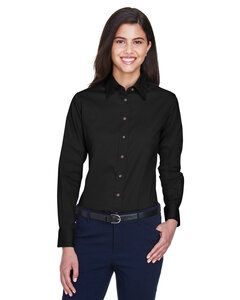 Harriton M500W - Ladies Easy Blend Long-Sleeve Twill Shirt with Stain-Release Black