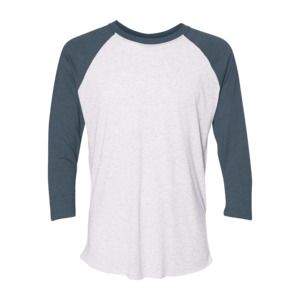 Next Level 6051 - Unisex Tri-Blend Three-Quarter Sleeve Raglan Tee  Heather White/ Indigo