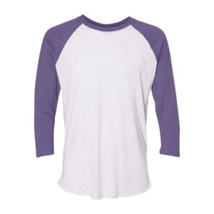 Next Level 6051 - Unisex Tri-Blend Three-Quarter Sleeve Raglan Tee  Heather White/ Purple Rush