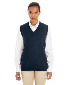 Harriton M415W - Ladies Pilbloc V-Neck Sweater Vest Dark Navy