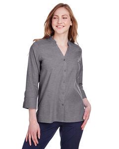 Devon & Jones DG562W - Ladies Crown Collection Stretch Pinpoint Chambray 3/4 Sleeve Blouse Graphite