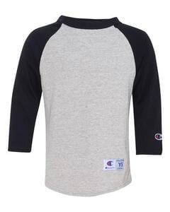 Champion T13Y - Youth Raglan Baseball T-Shirt Oxford Gray/Black