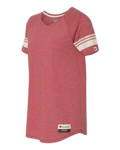 Champion AO350 - Women's Triblend Varsity T-shirt Carmine Red Hthr w/ Nat Stripe