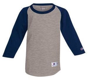 Champion T13Y - Youth Raglan Baseball T-Shirt Oxford Gray/Navy