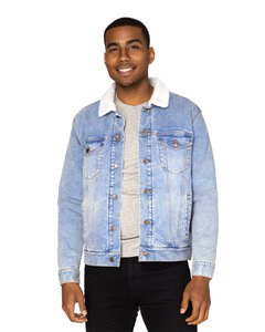 Threadfast 372J - Unisex Sherpa-Lined Denim Jacket Lt Denim/Of Wht