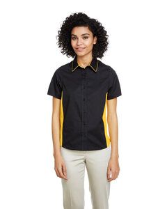 Harriton M586W - Ladies Flash IL Colorblock Short Sleeve Shirt Black/Snry Yllw