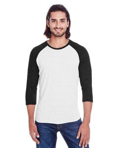 Threadfast 302G - Unisex Triblend 3/4-Sleeve Raglan Sld Wht/S Bl Tb