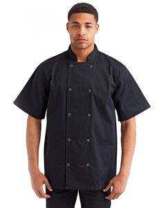 Artisan Collection by Reprime RP664 - Unisex Studded Front Short-Sleeve Chef's Coat Black