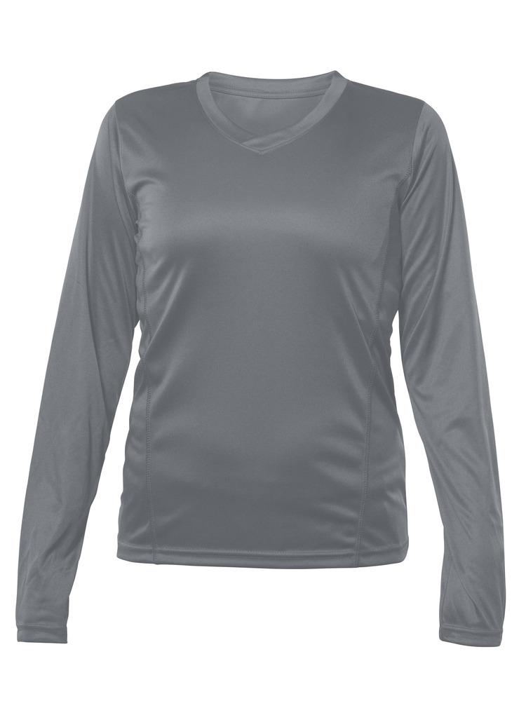 Blank Activewear L635 - Women's Long Sleeve V-Neck T-hirt, 100% Polyester Interlock, Dry Fit