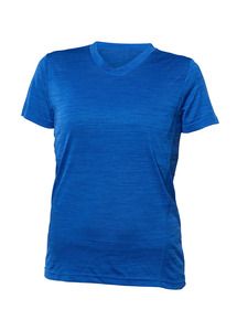 Blank Activewear L845 - Women's Short Sleeve V-Neck T-shirt, 100% Polyester Mix Jersey, Knit, Dry Fit Mix Blue