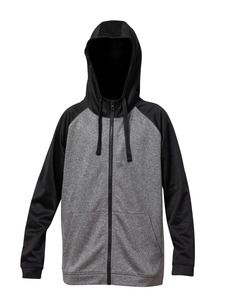 Blank Activewear ML444 - Adult Full Zip Hoodie Mock Neck, Raglan Sleeve, Knit, 100% Polyester PK Fleece. Black / Mix Grey
