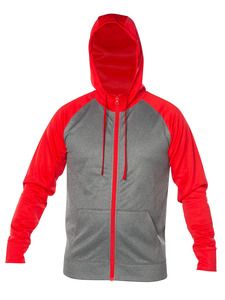 Blank Activewear ML444 - Adult Full Zip Hoodie Mock Neck, Raglan Sleeve, Knit, 100% Polyester PK Fleece. Red  / Mix Grey