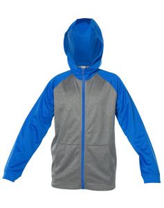 Blank Activewear Y444 - Youth Hoodie Full Zip, Raglan Sleeve, Knit, 100% Polyester PK Fleece Royal Blue / Mix Grey