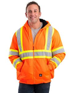 Berne HVF024 - Men's Safety Striped Therman Lined Sweatshirt Orange