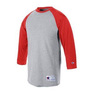Champion T137 - Raglan Baseball T-Shirt OXFORD GRAY/SCARLET