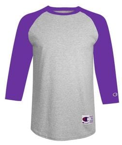 Champion T137 - Raglan Baseball T-Shirt OXFORD GRAY/PURPLE