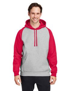 Team 365 TT96CB - Unisex Zone HydroSport  Heavyweight Colorblock Hooded Sweatshirt Ath Hthr/Sp Red