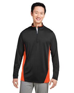 Harriton M786 - Men's Flash Snag Protection Plus IL Colorblock Quarter-Zip Black/Team Orng