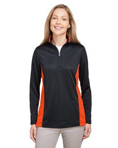 Harriton M786W - Ladies Flash Snag Protection Plus IL Colorblock Quarter-Zip Black/Team Orng