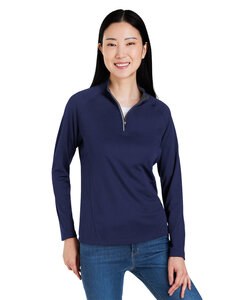 Core365 CE418W - Ladies Origin Performance Pique Quarter-Zip Clasc Navy/Crbn