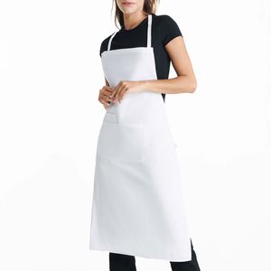 EgotierPro DE9129 - DUCASSE Long apron with double front pocket and matching tie-straps